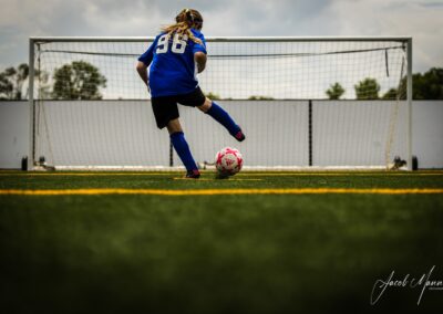 Kicking a soccer ball into an empty net